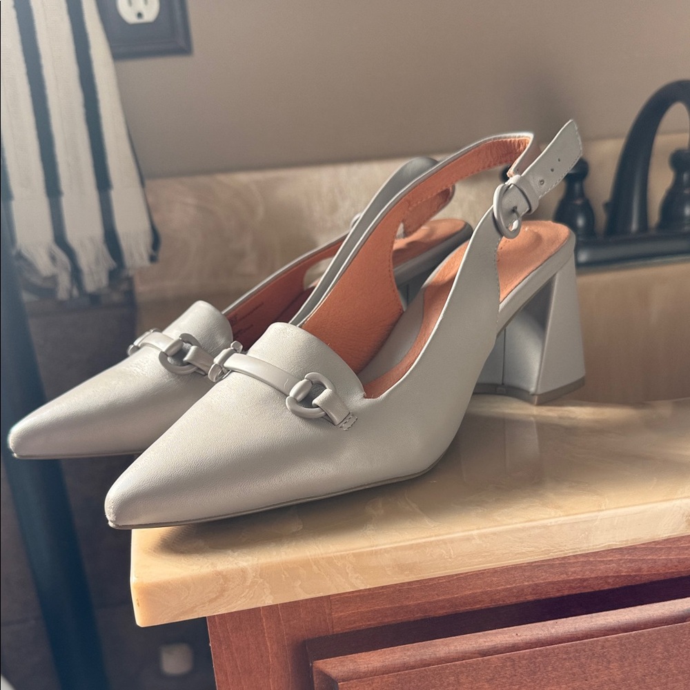 Gentle Souls Gray Block Heel Slingbacks